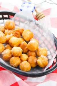 A dish of the finished donut holes.