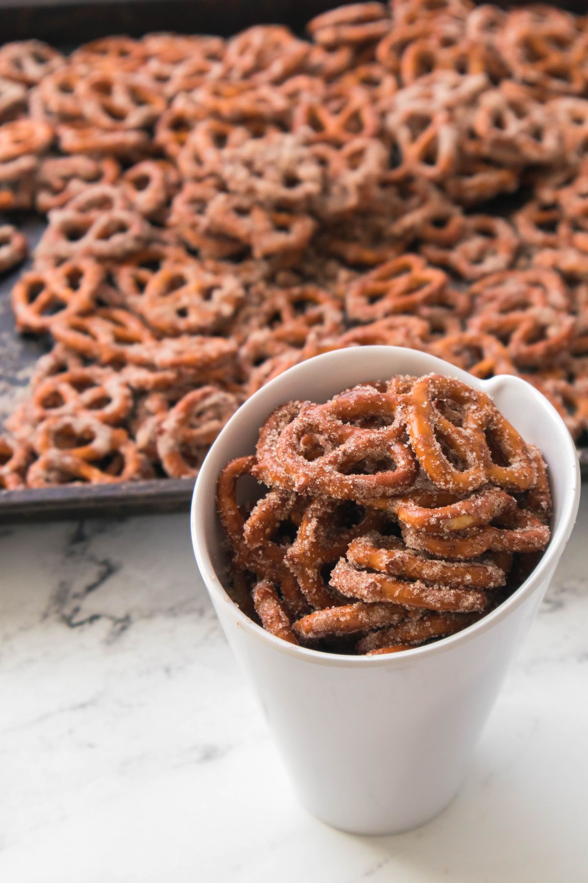 A picture of the pretzels in a cup.