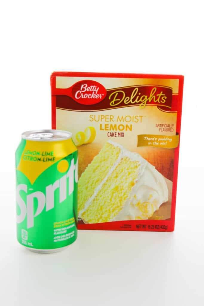A box of mix and can of the soda.