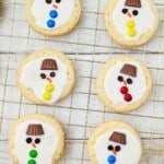 A rack of the finished melting snowman cookies.