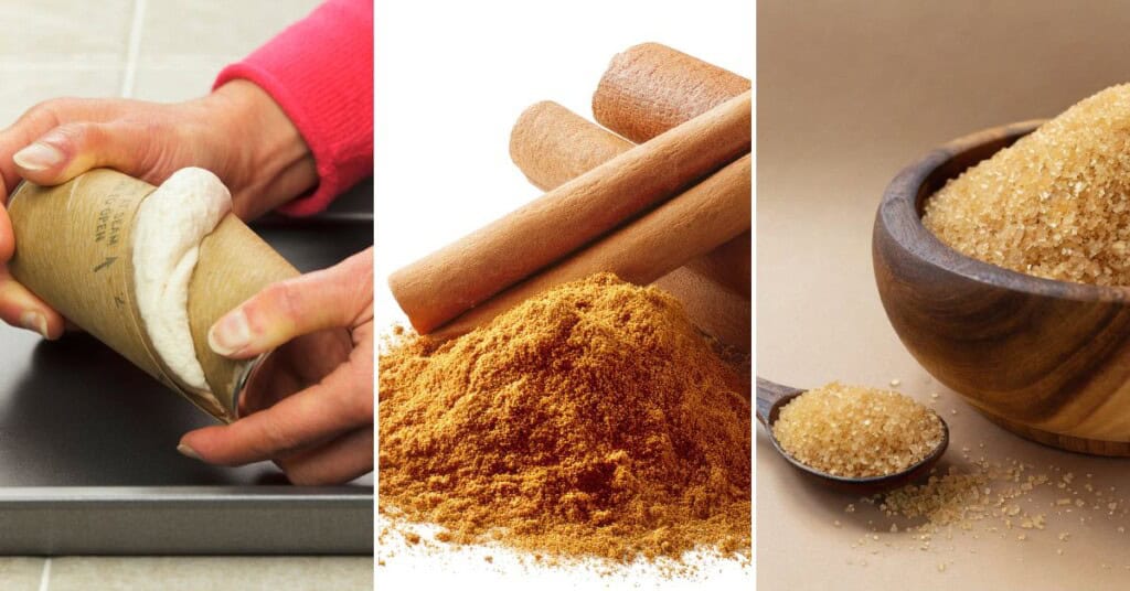 Dough, cinnamon and sugar.
