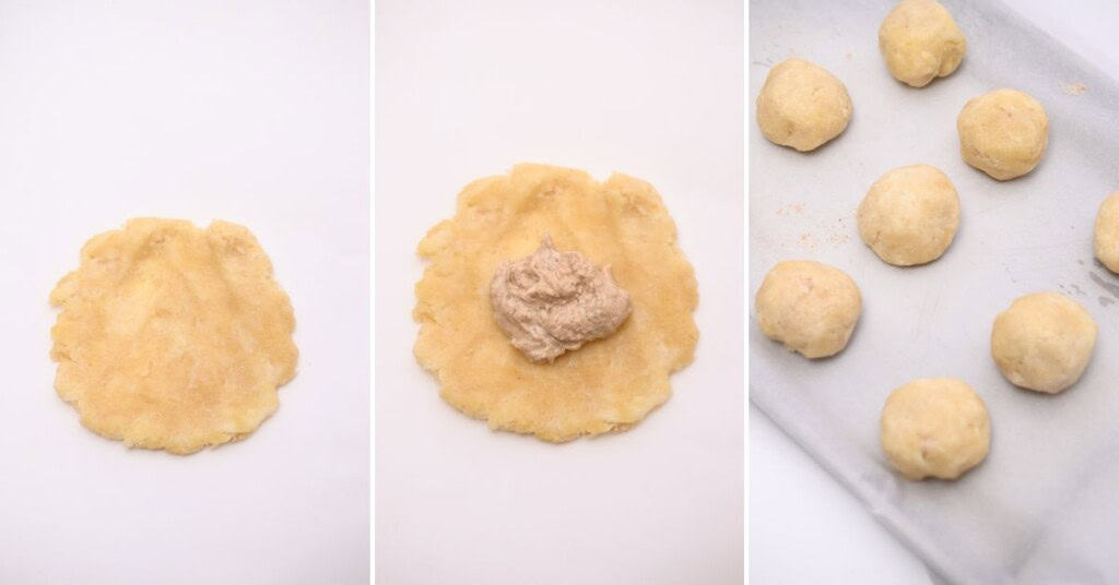 Make the dough rounds and add the filling.
