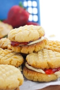 A stack of the peanut butter sandwich cookies.