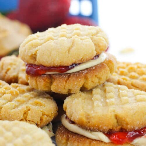 A stack of the peanut butter sandwich cookies.